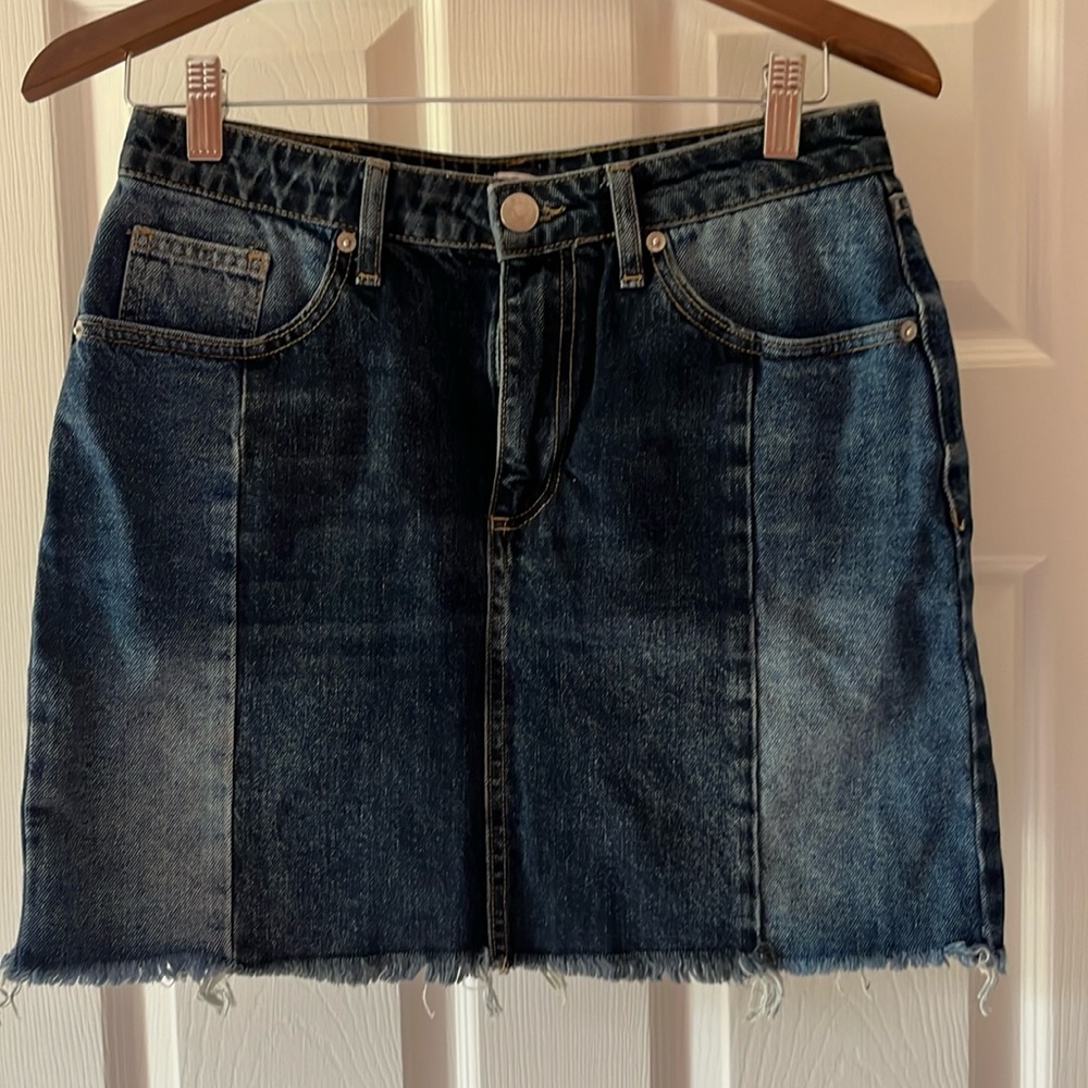 BDG denim panel mini skirt frayed size medium